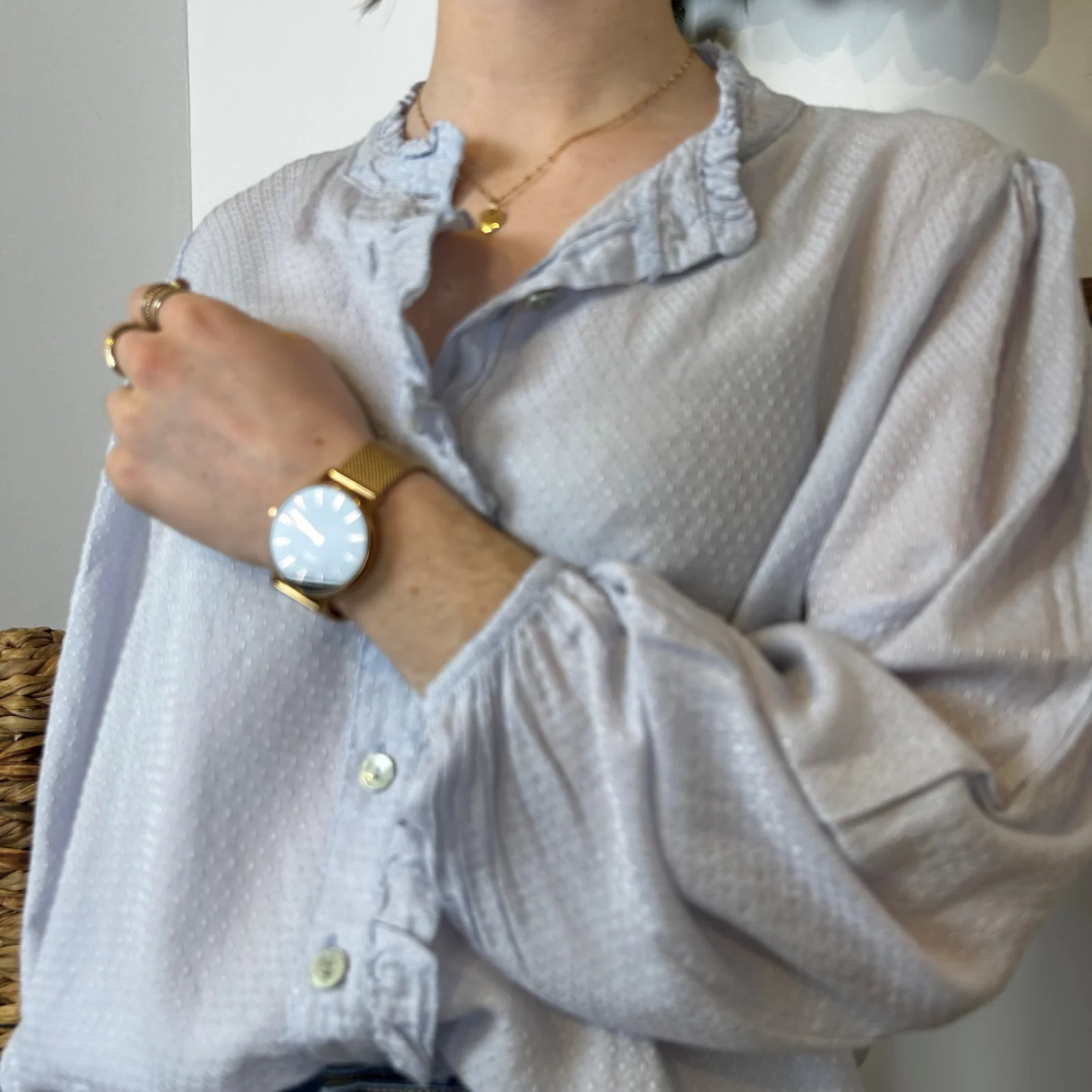 I904- Blouse unie Soie 30% (Tu) - bleu-ciel - taille-unique