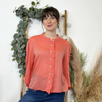I904- Blouse unie Soie 30% (Tu) - corail - taille-unique