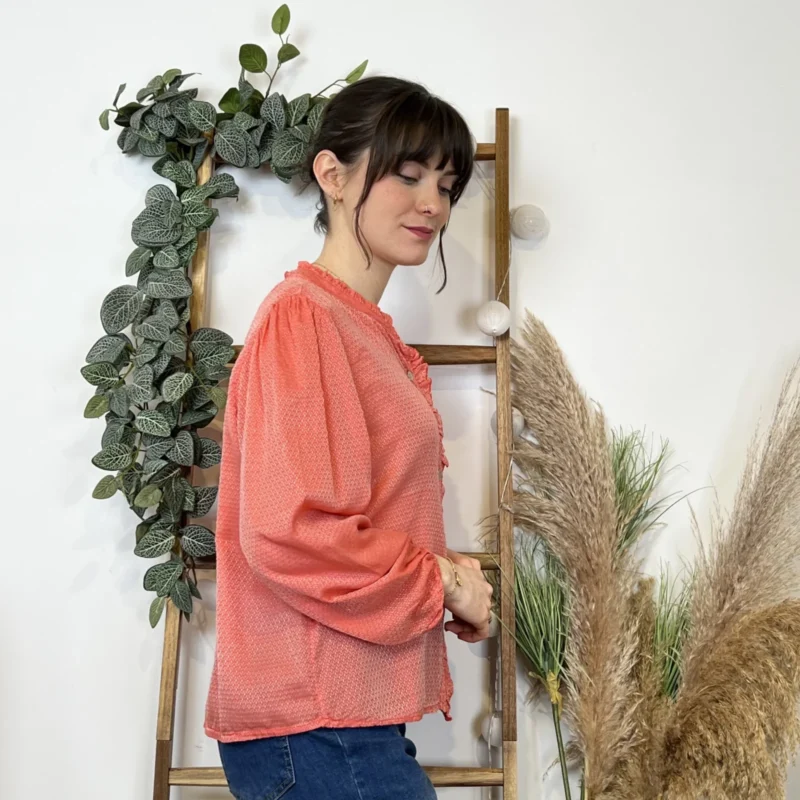 I904- Blouse unie Soie 30% (Tu) - corail - taille-unique