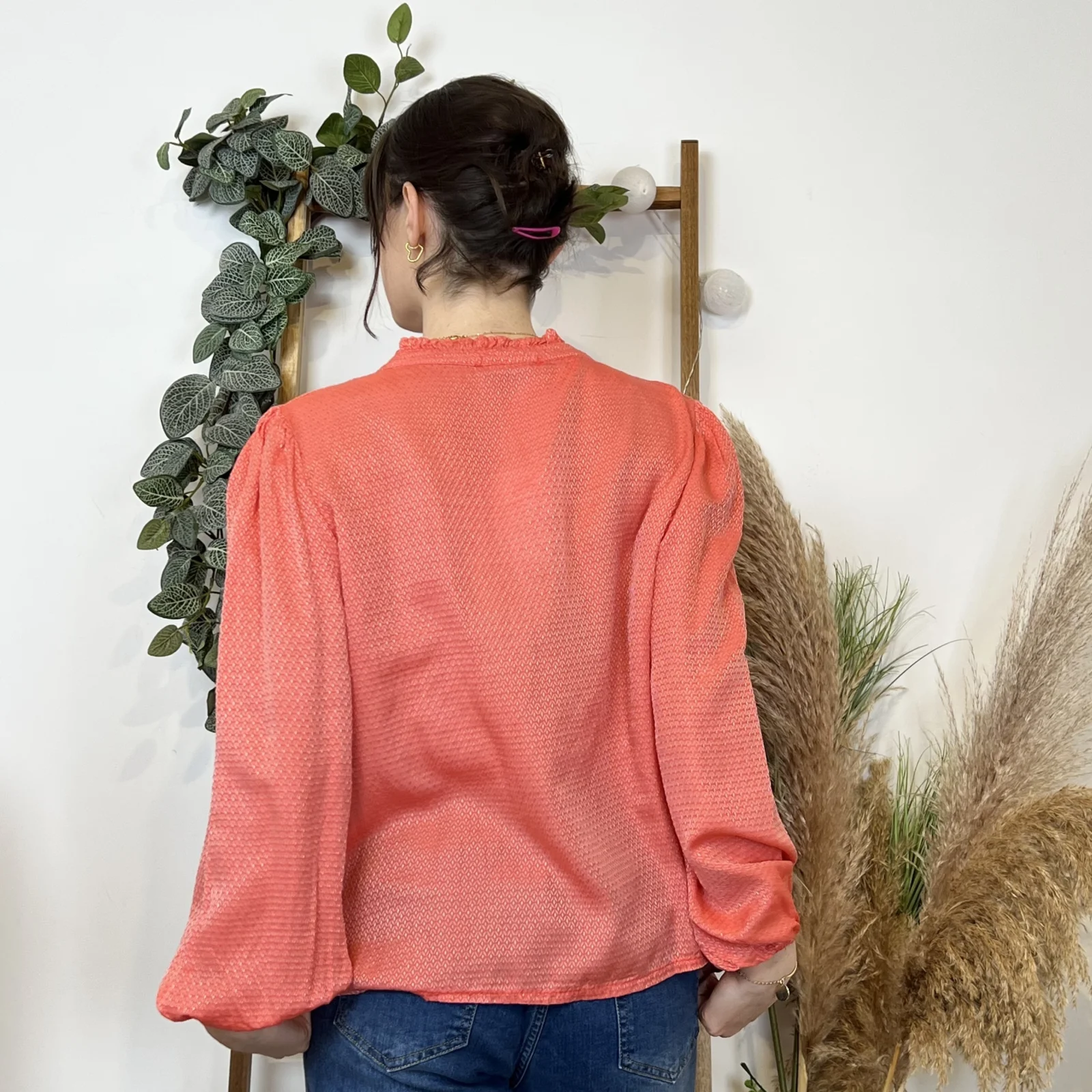 I904- Blouse unie Soie 30% (Tu) - corail - taille-unique