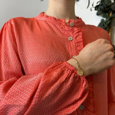 I904- Blouse unie Soie 30% (Tu) - corail - taille-unique