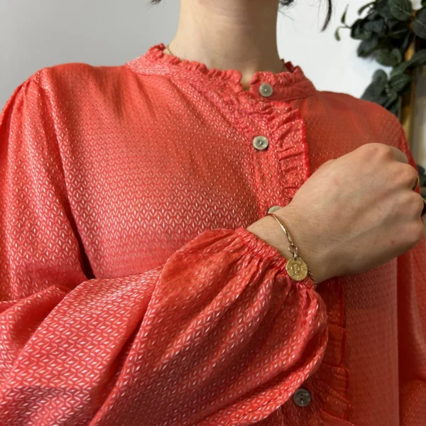 I904- Blouse unie Soie 30% (Tu) - corail - taille-unique