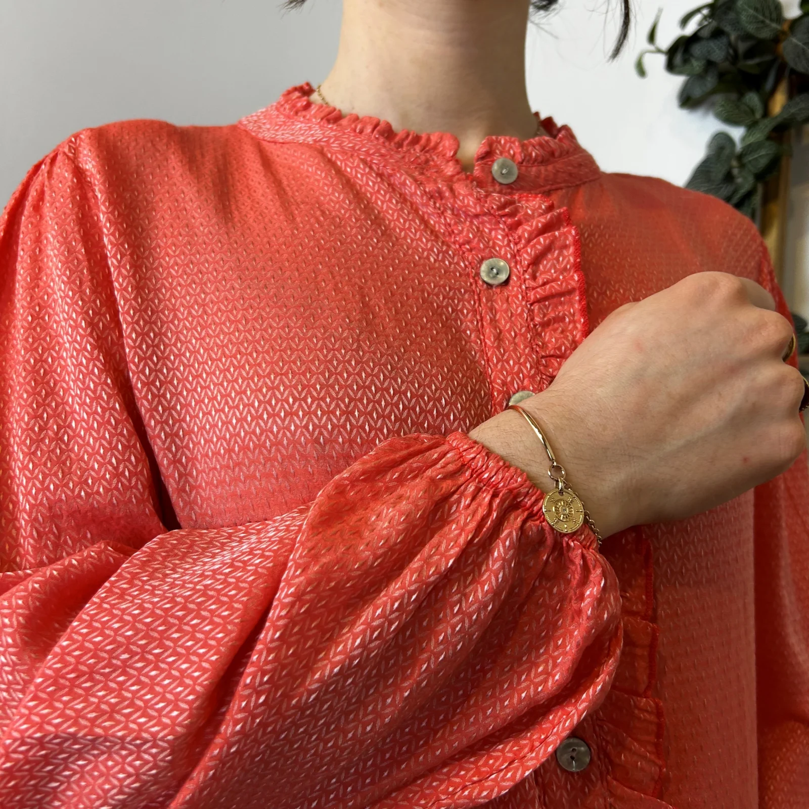 I904- Blouse unie Soie 30% (Tu) - corail - taille-unique