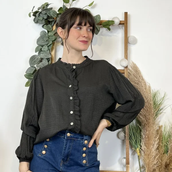 I904- Blouse unie Soie 30% (Tu) - noir - taille-unique