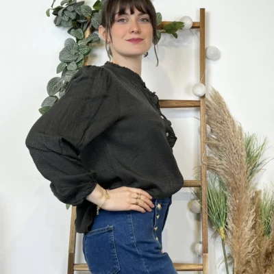 I904- Blouse unie Soie 30% (Tu) - noir - taille-unique