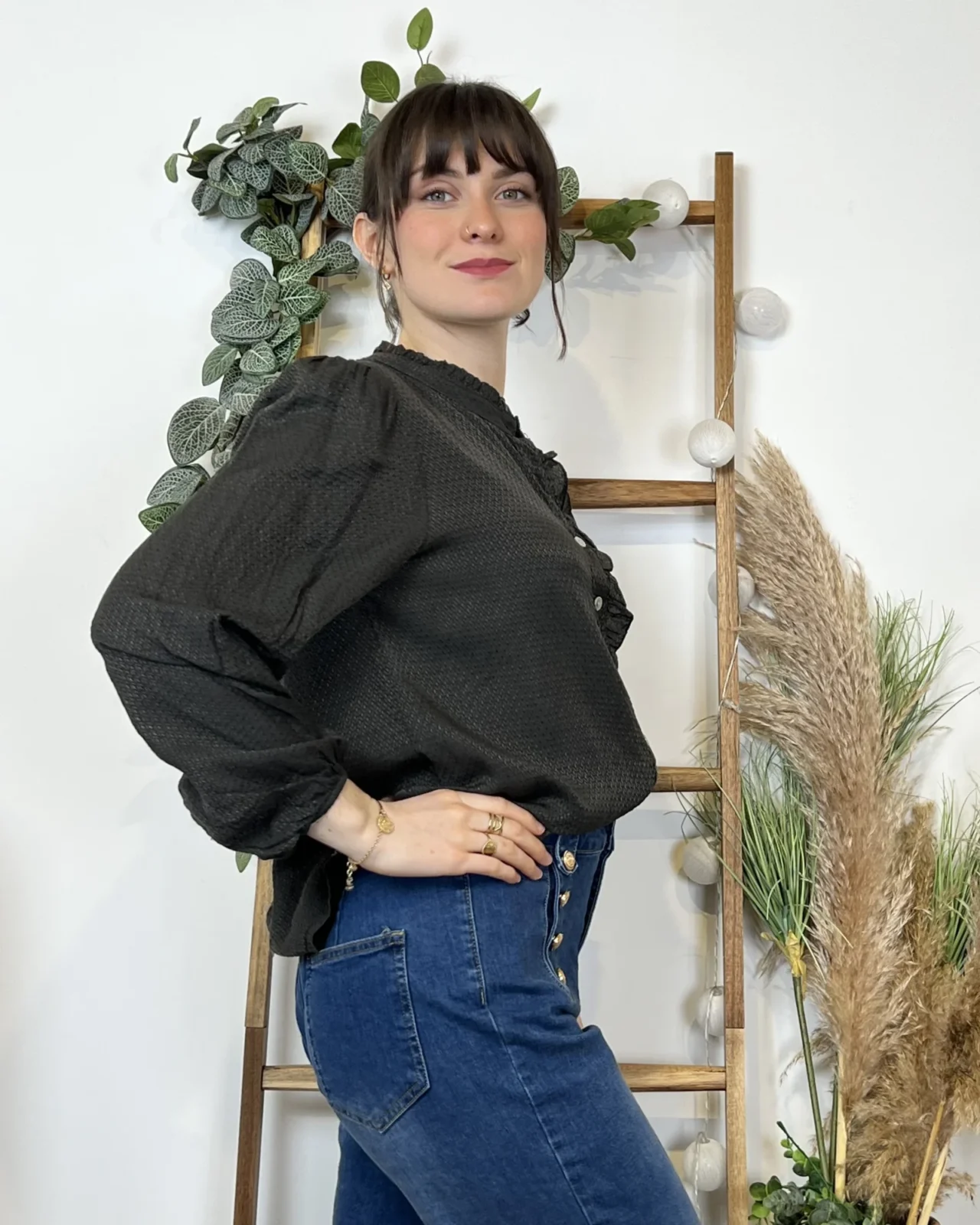 I904- Blouse unie Soie 30% (Tu) - noir - taille-unique