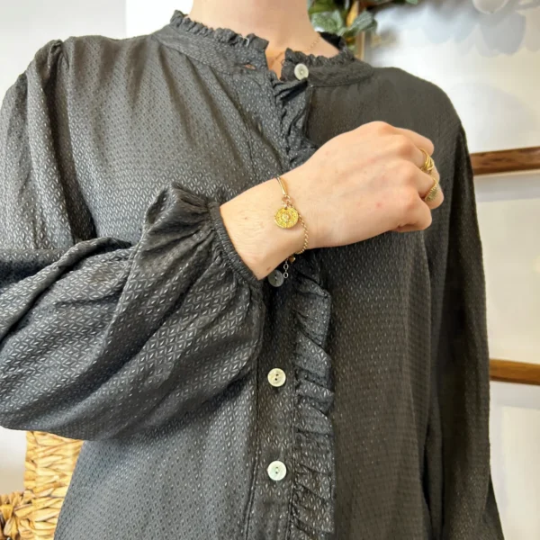 I904- Blouse unie Soie 30% (Tu) - noir - taille-unique