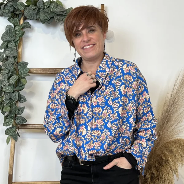 K596- Chemise imprimée Akoz (T36-T42) - bleu-royal - 42