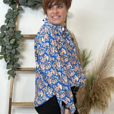 K596- Chemise imprimée Akoz (T36-T42) - bleu-royal - 42