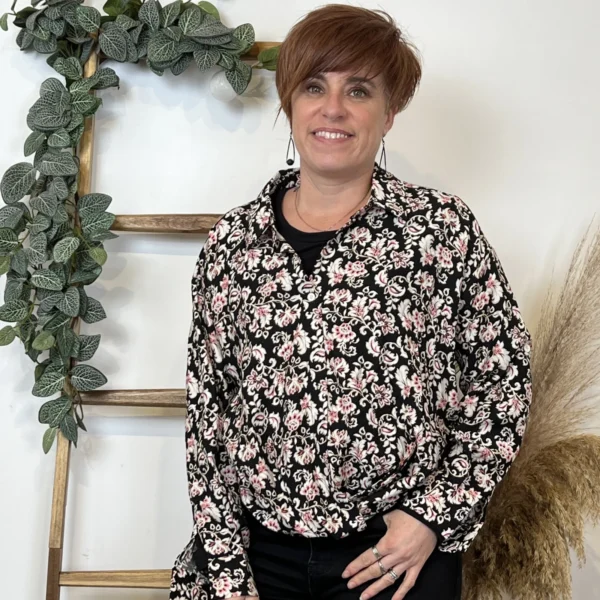 K596- Chemise imprimée Akoz (T36-T42) - noir - 42