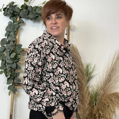 K596- Chemise imprimée Akoz (T36-T42) - noir - 42