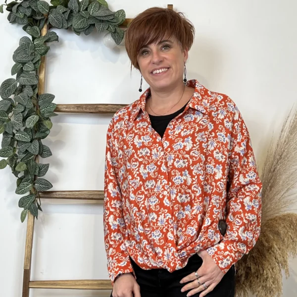 K596- Chemise imprimée Akoz (T36-T42) - orange - 42