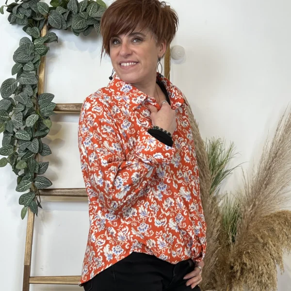 K596- Chemise imprimée Akoz (T36-T42) - orange - 42