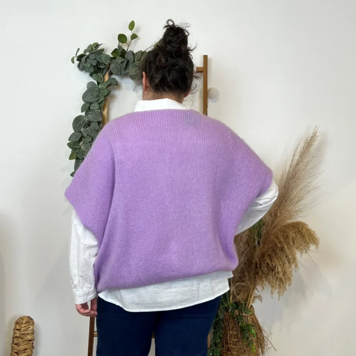 Gilet femme maille douce oversize col V - violet - taille-unique-grande-taille