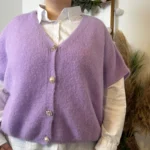 Gilet femme maille douce oversize col V - violet - taille-unique-grande-taille