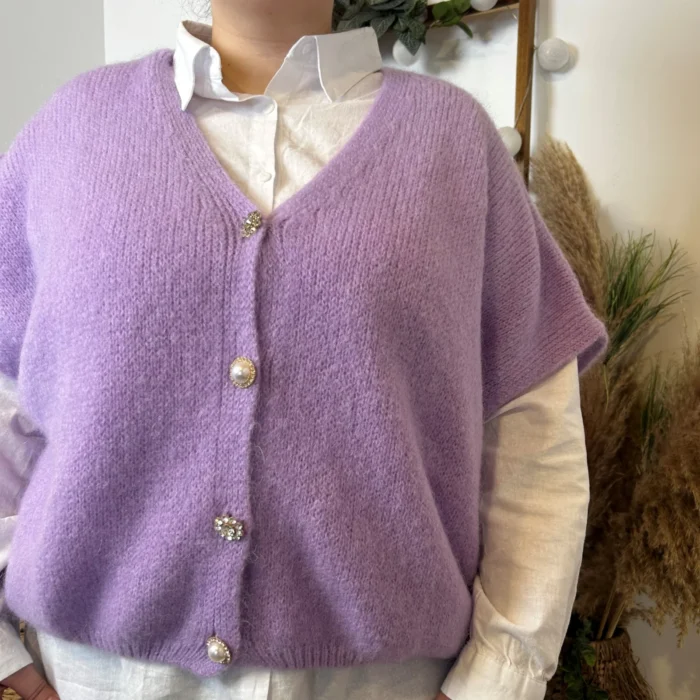 Gilet femme maille douce oversize col V - violet - taille-unique-grande-taille