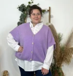 Gilet femme maille douce oversize col V - violet - taille-unique-grande-taille