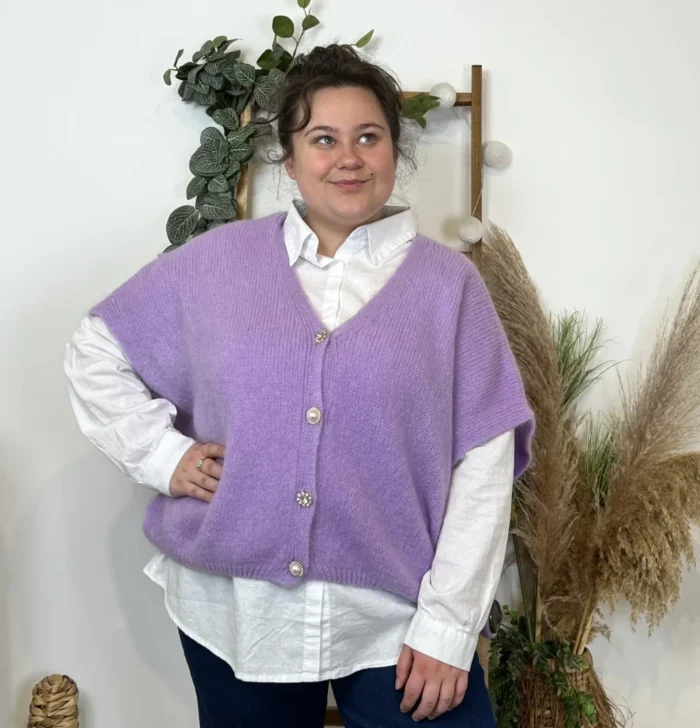 Gilet femme maille douce oversize col V - violet - taille-unique-grande-taille