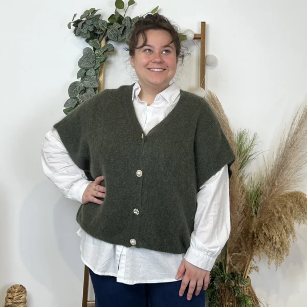 Z083- Gilet boutons fantaisies (Gu) - kaki - taille-unique-grande-taille