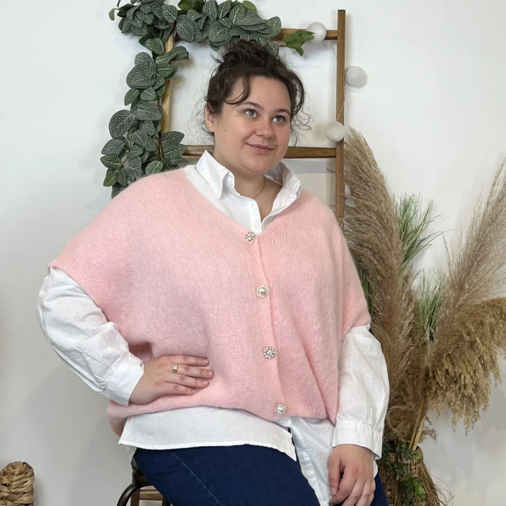 Gilet boutons fantaisies (Gu) - rose-pale - taille-unique-grande-taille