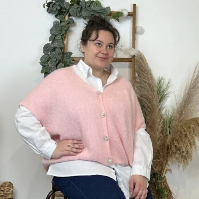 Z083- Gilet boutons fantaisies (Gu) - rose-pale - taille-unique-grande-taille