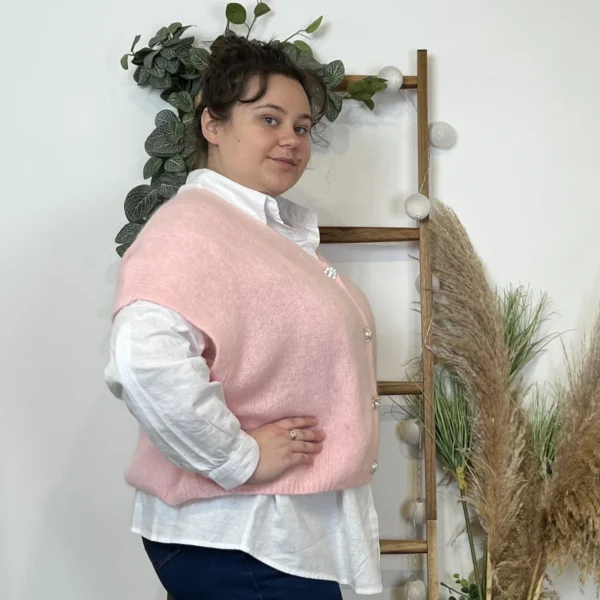 Z083- Gilet boutons fantaisies (Gu) - rose-pale - taille-unique-grande-taille