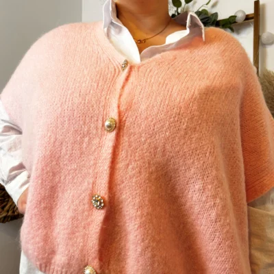 Z083- Gilet boutons fantaisies (Gu) - rose-pale - taille-unique-grande-taille