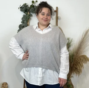 Pull femme col V maille douce « Tendance » - gris-clair - taille-unique-grande-taille