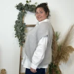 Pull femme col V maille douce « Tendance » - gris-clair - taille-unique-grande-taille