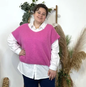 Pull femme col V maille douce « Tendance » - fuchsia - taille-unique-grande-taille