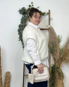 Pull femme col V maille douce « Tendance » - ecru - taille-unique-grande-taille