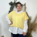 Pull femme col V maille douce « Tendance » - jaune-clair - taille-unique-grande-taille
