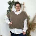 Pull femme col V maille douce « Tendance » - taupe - taille-unique-grande-taille