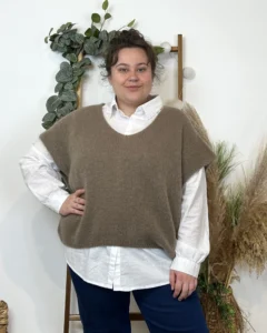 Pull femme col V maille douce « Tendance » - taupe - taille-unique-grande-taille