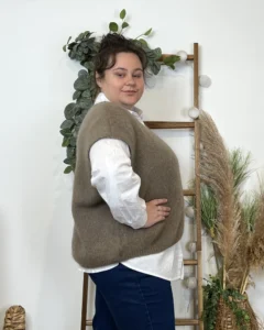Pull femme col V maille douce « Tendance » - taupe - taille-unique-grande-taille