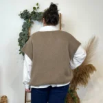 Pull femme col V maille douce « Tendance » - taupe - taille-unique-grande-taille