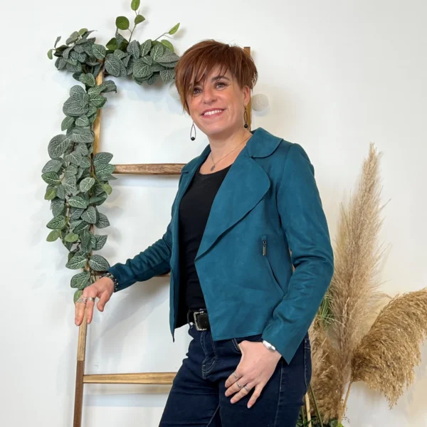 L549- Veste suédine à poches (Tu) 🇮🇹 - bleu-petrole - taille-unique