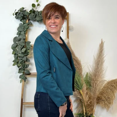 L549- Veste suédine à poches (Tu) 🇮🇹 - bleu-petrole - taille-unique