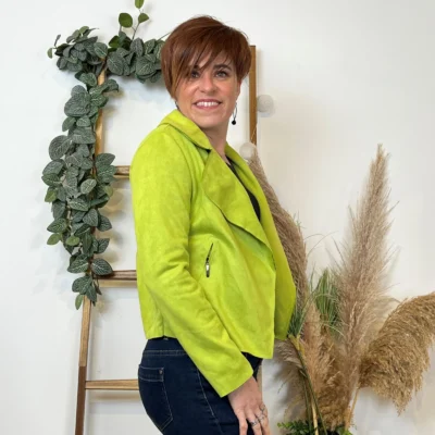 L549- Veste suédine à poches (Tu) 🇮🇹 - vert-anis - taille-unique