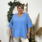 Pull court femme loose « Jolies Formes » - bleu-ciel - taille-unique-grande-taille
