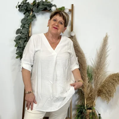 Z774- Blouse unie Christy (T44-T52) - blanc - 52