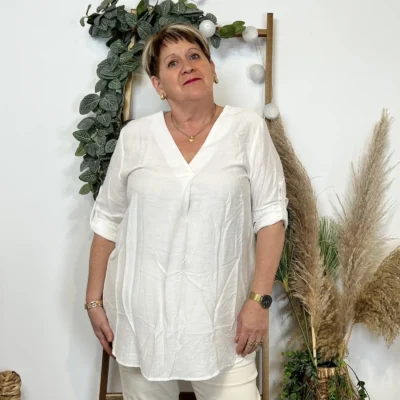 Z774- Blouse unie Christy (T44-T52) - blanc - 52