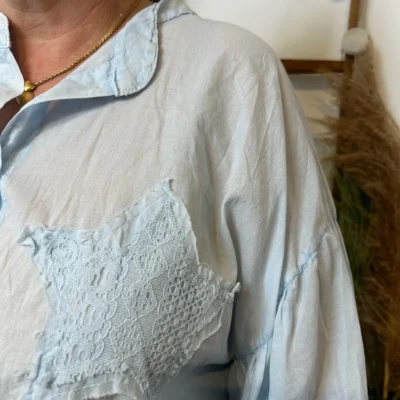 Z142- Chemise Loose étoilée ⭐ (Gt) - bleu-ciel - taille-unique-grande-taille