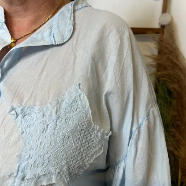 Z142- Chemise Loose étoilée ⭐ (Gt) - bleu-ciel - taille-unique-grande-taille