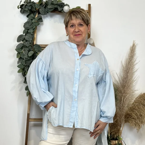 Z142- Chemise Loose étoilée ⭐ (Gt) - bleu-ciel - taille-unique-grande-taille