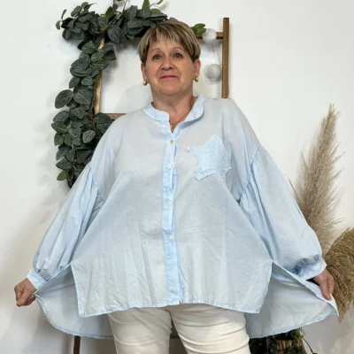 Z142- Chemise Loose étoilée ⭐ (Gt) - bleu-ciel - taille-unique-grande-taille