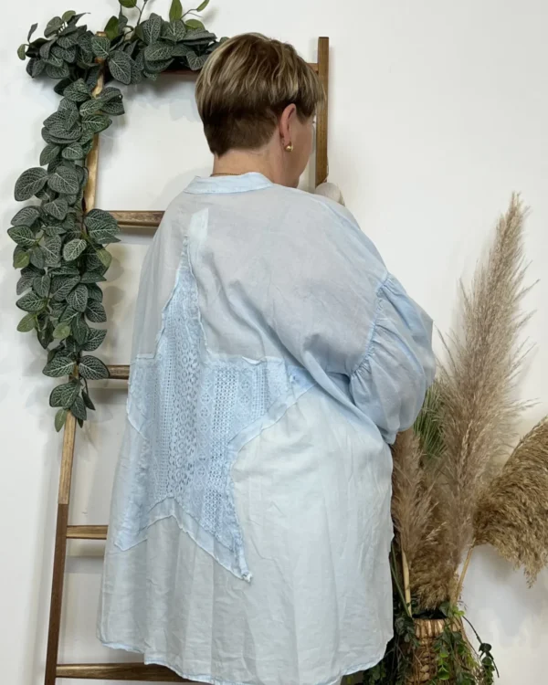 Z142- Chemise Loose étoilée ⭐ (Gt) - bleu-ciel - taille-unique-grande-taille