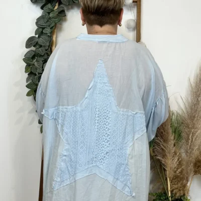Z142- Chemise Loose étoilée ⭐ (Gt) - bleu-ciel - taille-unique-grande-taille