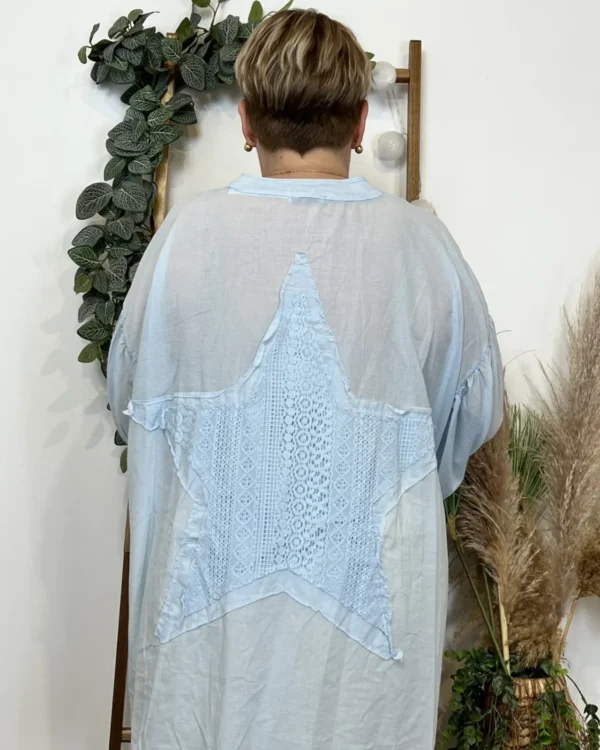 Z142- Chemise Loose étoilée ⭐ (Gt) - bleu-ciel - taille-unique-grande-taille