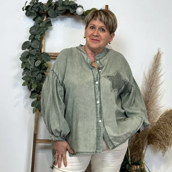 Z142- Chemise Loose étoilée ⭐ (Gt) - kaki - taille-unique-grande-taille